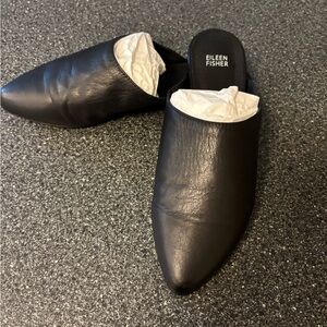 Eileen Fisher Black Leather Mules